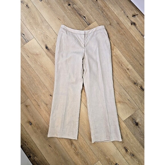 Harve Benard Tan Shimmer Linen Straight Leg Dress Pants Womens 10 Holiday Lined - Picture 1 of 11